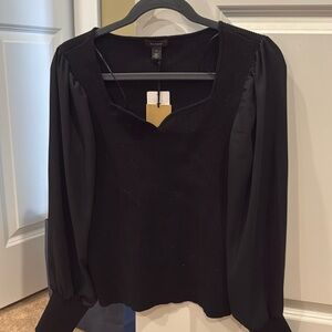 Halogen sweetheart neckline sweater with sheer sleeves, new with tags
